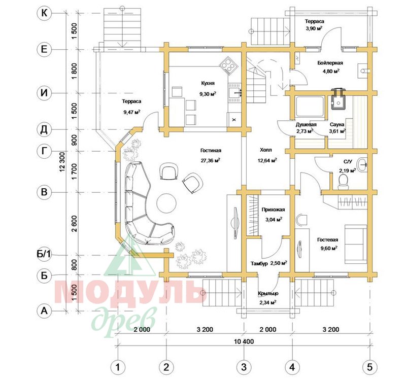 Загородный брусовой дом «Азов» - планировка 1