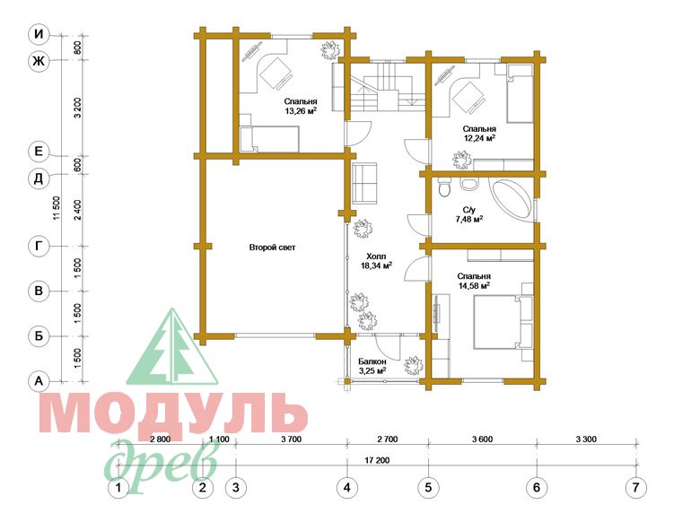 Дом из бруса «Судиславль» - планировка 2