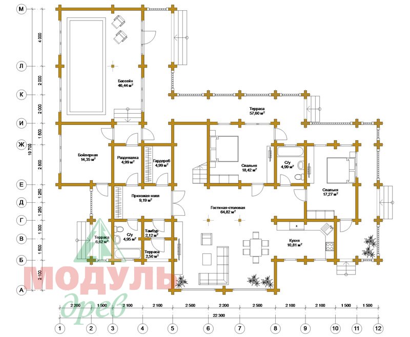 Проект дома из бруса «Янтарный» - планировка